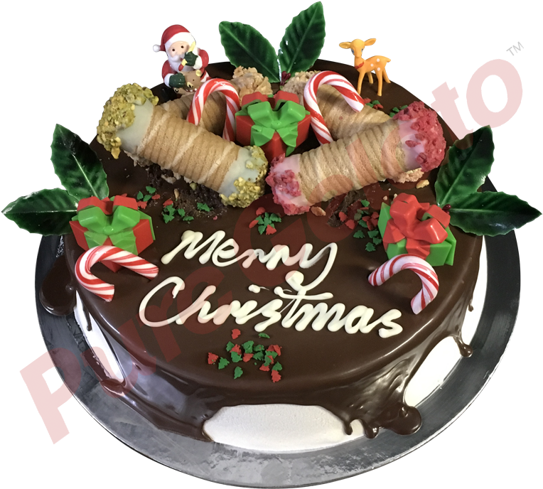 Cannoli Gelato Cake Chocolate Drip Christmas Theme - Chocolate Cake Clipart (764x688), Png Download