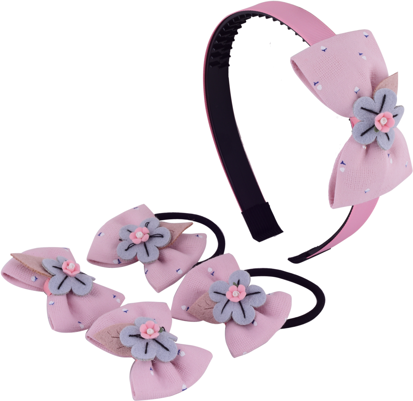Floral Bow Hair Accessory Set Hofa6017pinblu - Flip-flops Clipart (1500x1500), Png Download