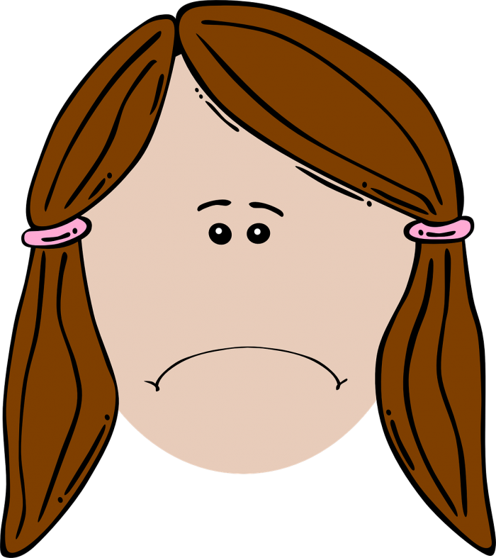Girl Face Sad Unhappy Brunette - Sad Girl Face Cartoon Clipart (700x787), Png Download