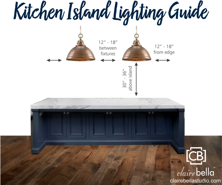 Kitchen Island Lighting Guide Clairebella Studio Spacing - Kitchen Island Light Spacing Clipart (750x638), Png Download