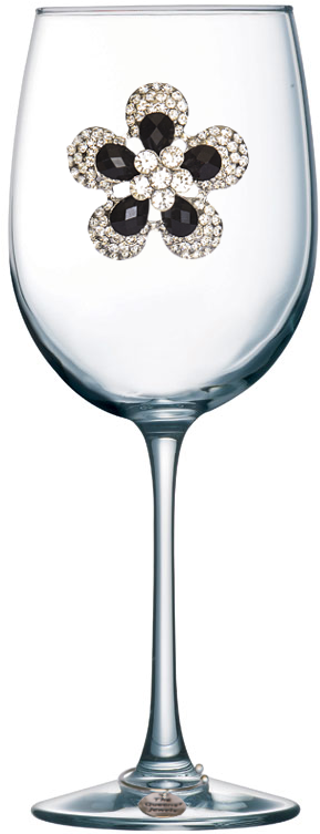 Black Diamond Flower Jeweled Stemmed Wine Glass - Wine Glass With Hearts Clipart (800x800), Png Download