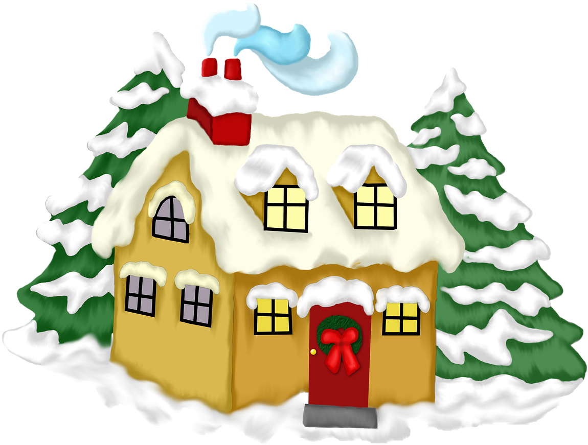 Winter Christmas House Png Clipart (1280x930), Png Download