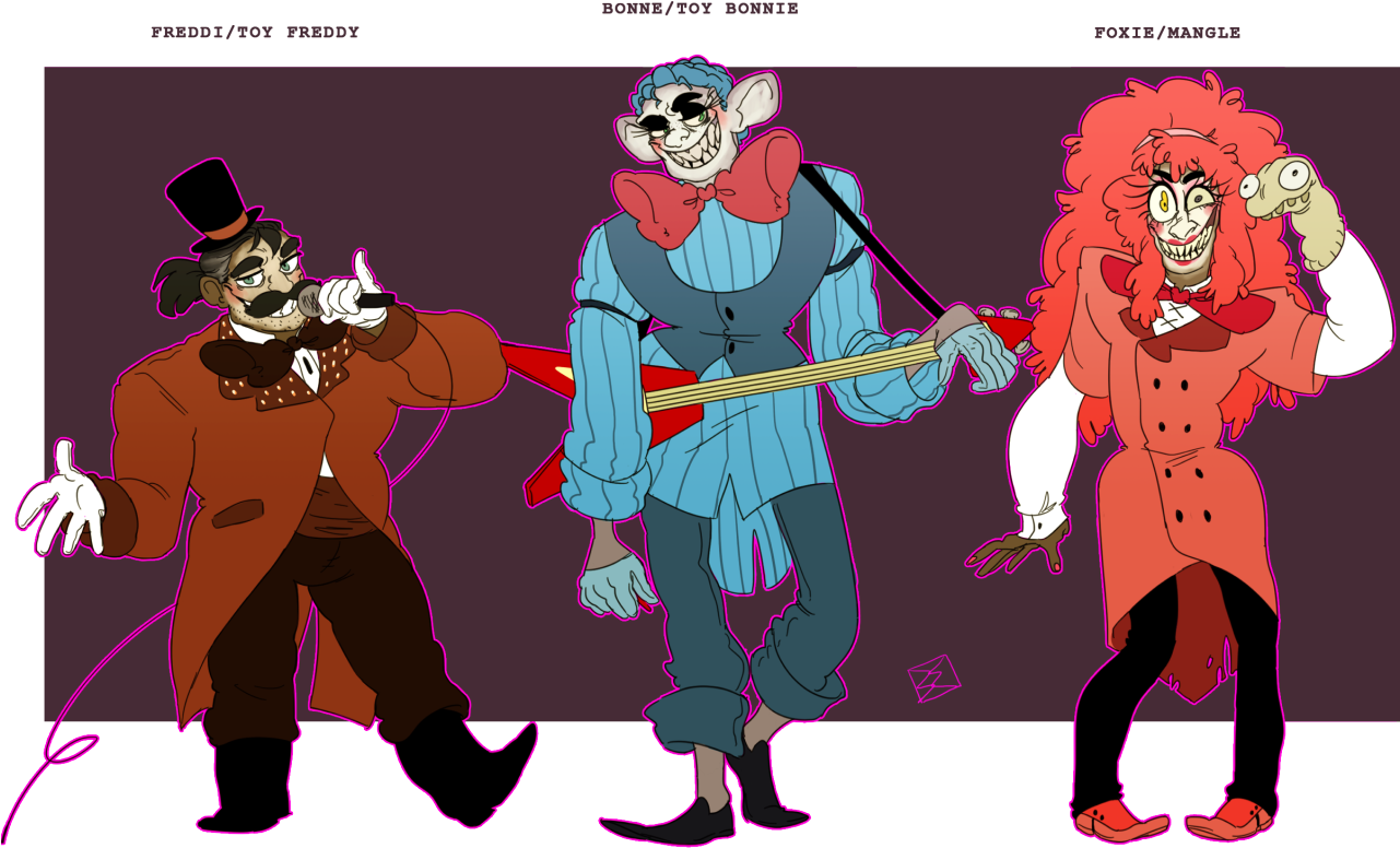 Bonne/toy Bonnie Freddi/toy Freddy Foxie/mangle - Cartoon Clipart (1280x886), Png Download