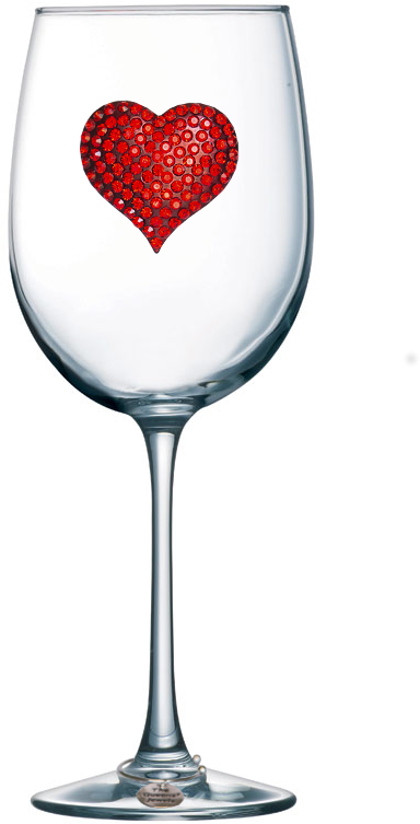 Red Heart Jeweled Stemmed Wine Glass - Wine Glass With Hearts Clipart (800x800), Png Download