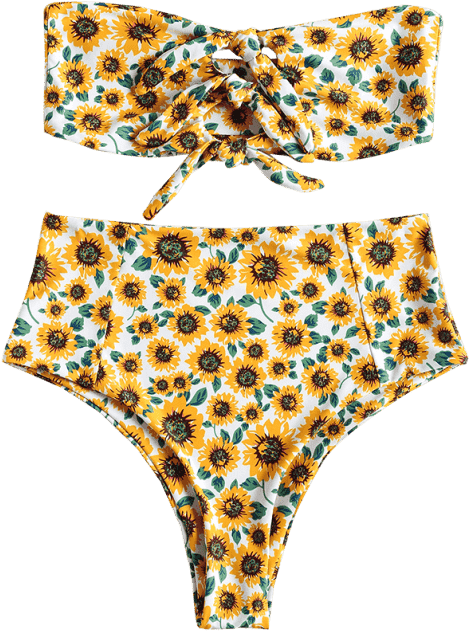 Knot Sunflower High Waisted Bikini - Sunflower Bathing Suit Clipart (558x744), Png Download