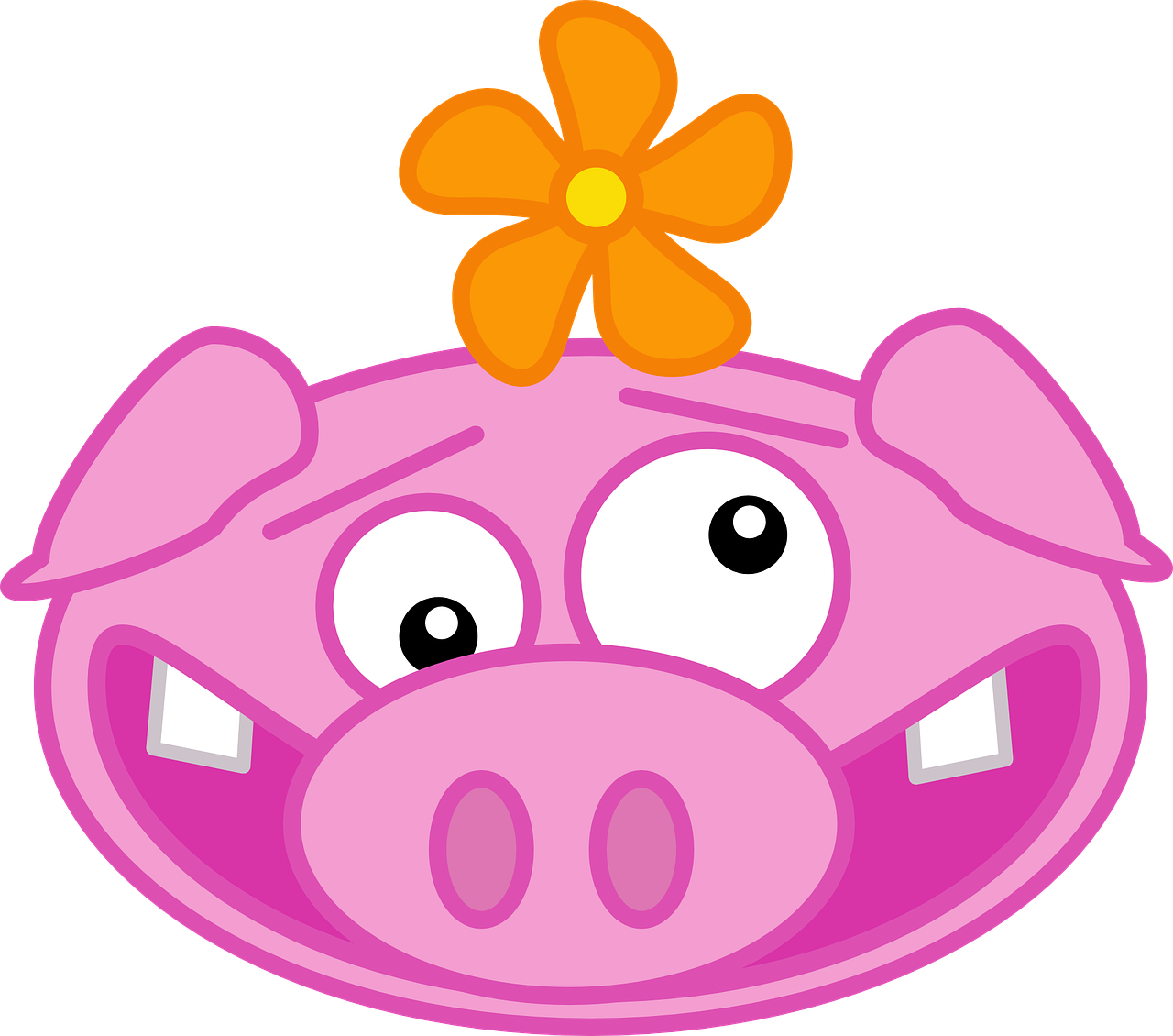 Pig Animal Mammal Flower Pork Png Image - Crazy Pig Clipart Transparent Png (1280x1130), Png Download
