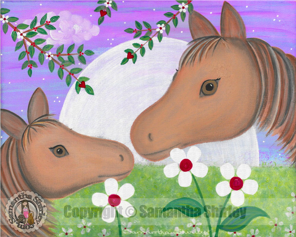 Mother & Pony Horses Kids Art Print Girls Room Wall - Foal Clipart (1000x1000), Png Download