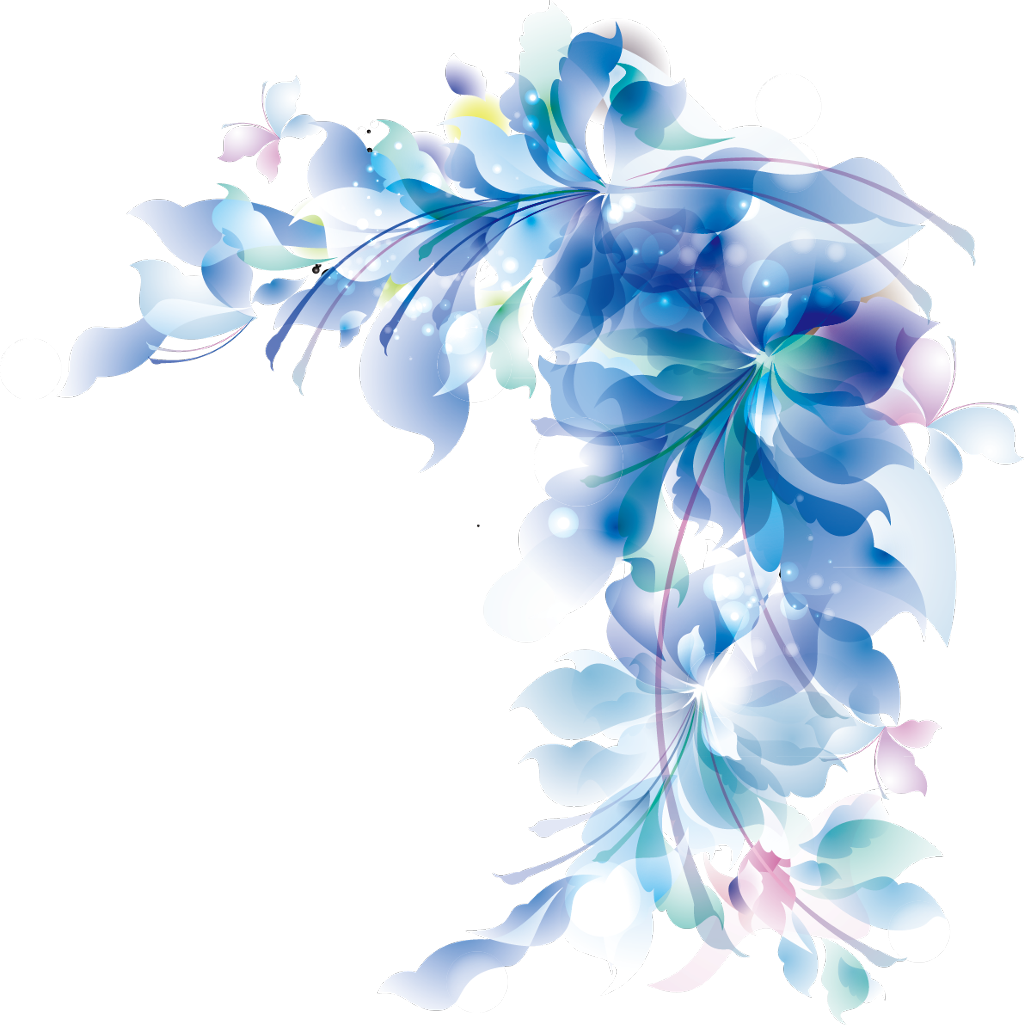 Blue Watercolor Flower Border Transparent