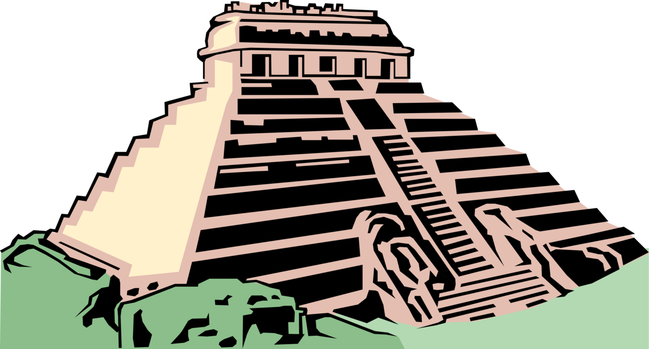 Vector Illustration Of Ancient Mayan, Aztec, Or Inca - Mayan Temples Clip Art - Png Download (1301x700), Png Download