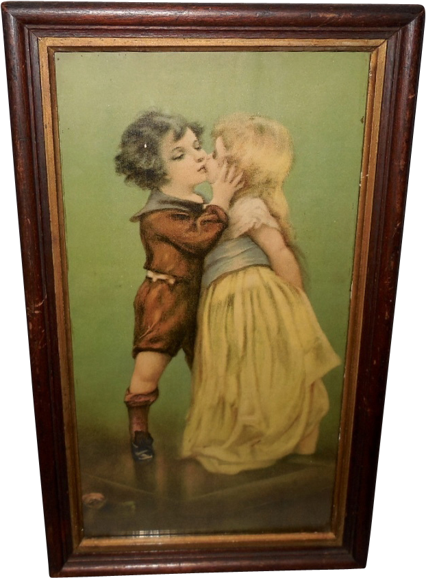 Vintage Print Of The First Kiss - Picture Frame Clipart (844x844), Png Download