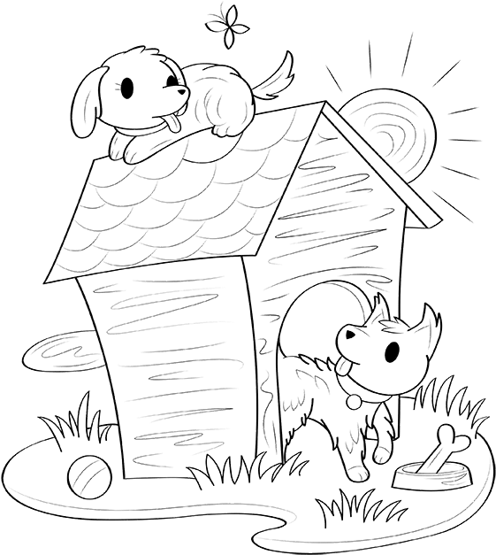 Free Printable Dog House Coloring Page - Cartoon Clipart (561x627), Png Download