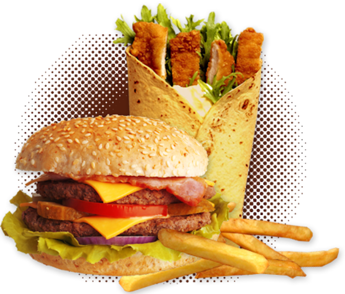 Burger Fries Wrap - Burger With Fries Png Clipart (702x600), Png Download
