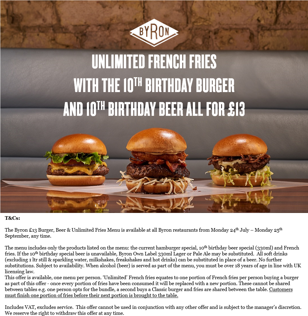 10th Birthday Burger 10th Birthday Beer And Unlimited - Byron Hamburgers Clipart (1034x1074), Png Download