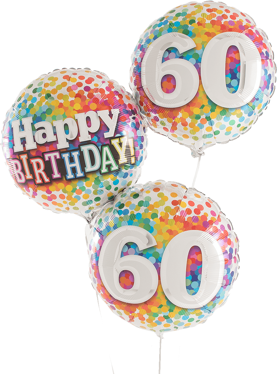 60 Rainbow Confetti Happy Birthday Balloons - 50th Birthday Balloons Png Clipart (1367x1367), Png Download