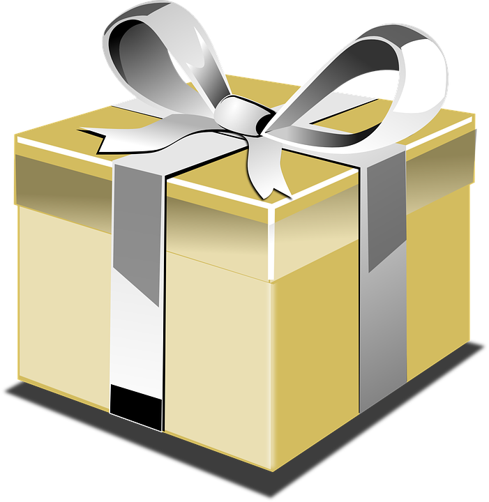 Present, Gift, Ribbon, Bow, Yellow, Gold, Silver - Gold Gift Box Png Clipart (701x720), Png Download