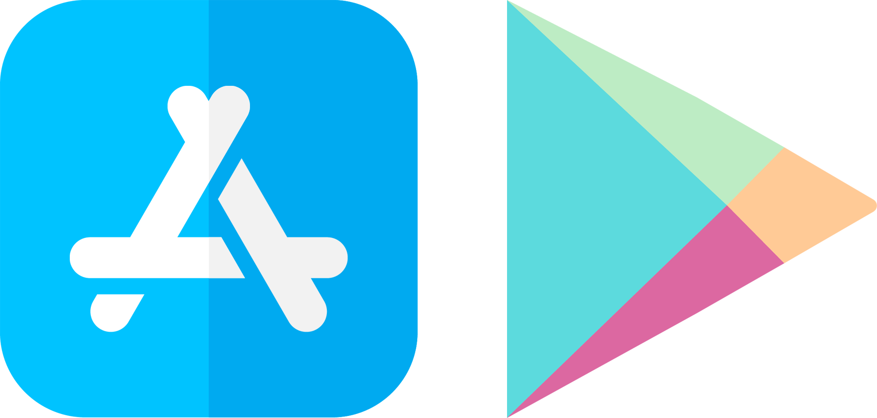 App Logos Google Play Apple Store - Logo Apple Google Play Clipart (1747x833), Png Download