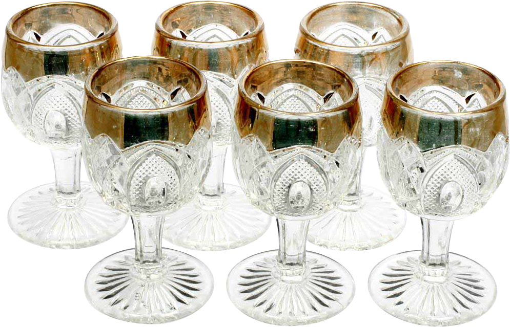 Eapg New Hampshire Wine Glasses Set Of 6 Gold Trim - Champagne Stemware Clipart (994x994), Png Download