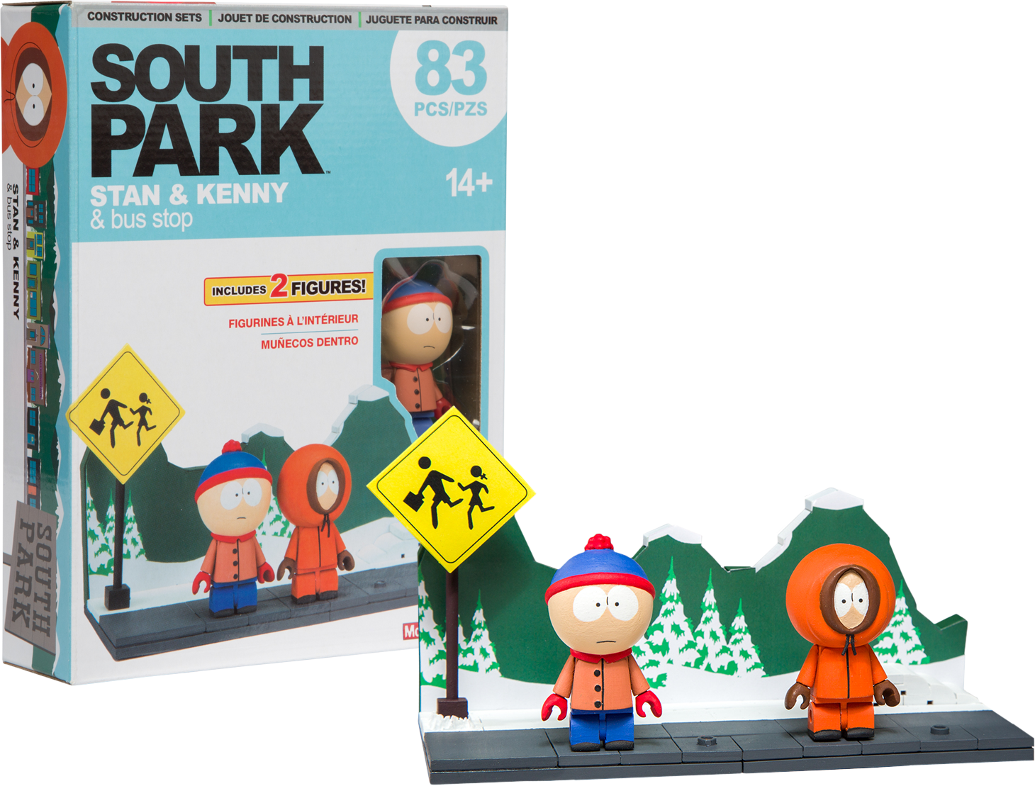 Stan & Kenny With The Bus Stop Construction Set - South Park Mcfarlane Small Set Clipart (1460x1109), Png Download