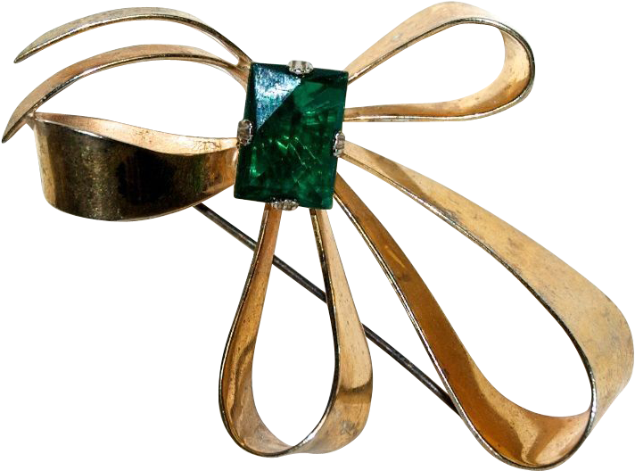 Sterling Silver Bow Brooch W/ Green Glass Stone From - Crystal Clipart (711x711), Png Download