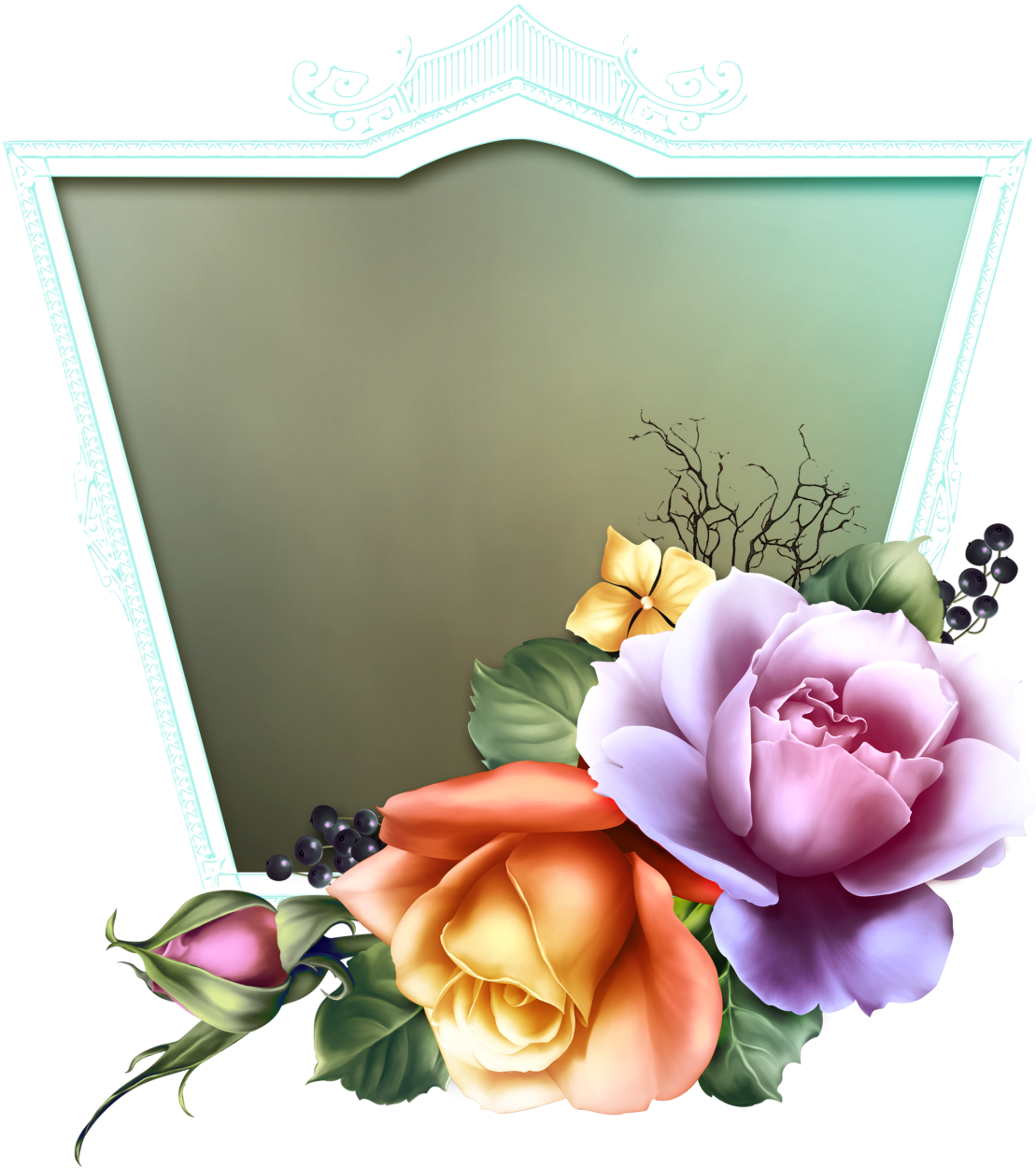 Summer Bouquet Framed Wallpaper, Name Frame, Painted - Floribunda Clipart (1142x1280), Png Download