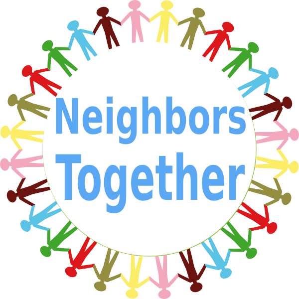 Holding Hands Stick People Multi Coloured Png - Neighbors Together Clipart (600x600), Png Download