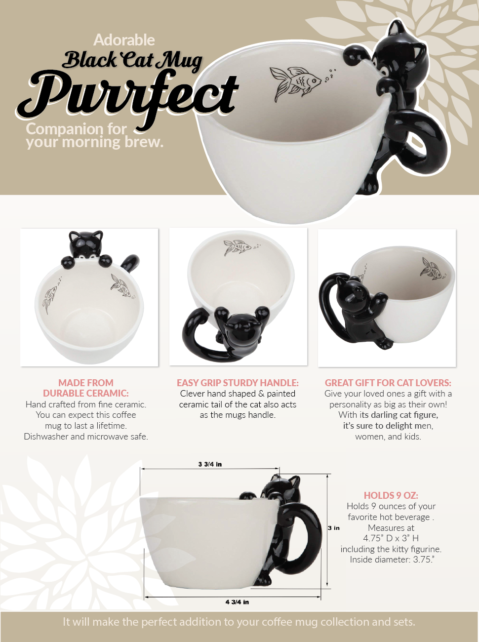 Cute Fishing Black Cat Mug - Bag Clipart (970x1300), Png Download