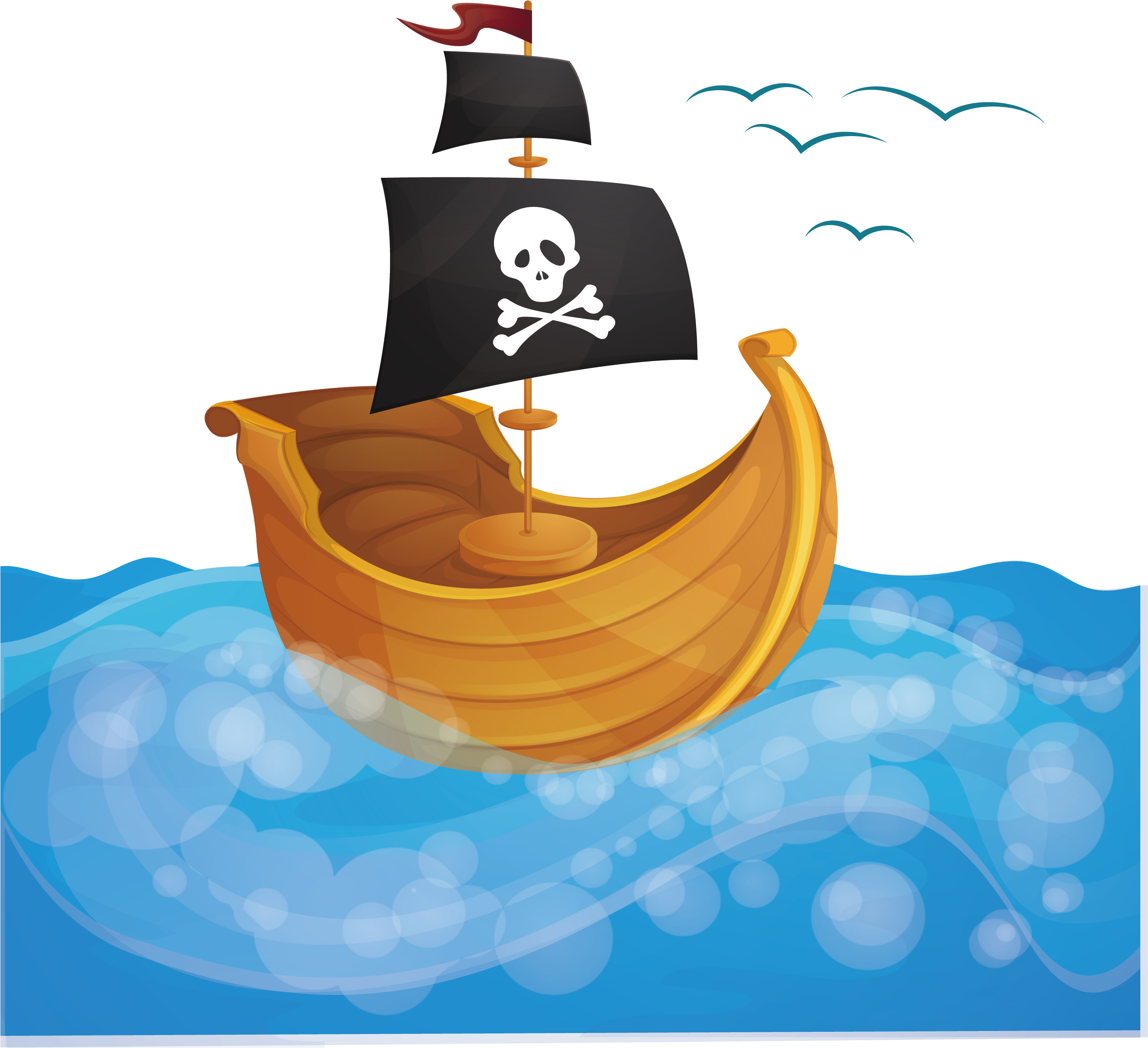 Black And White Piracy Ship Boat In The Transprent - Sail Clipart (2863x2587), Png Download