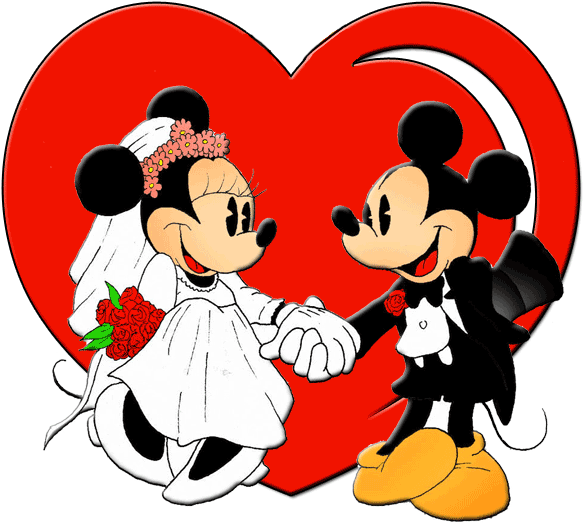 Mickey Mouse Silhouette Clip - Mickey And Minnie Wedding Cartoon - Png Download (600x533), Png Download