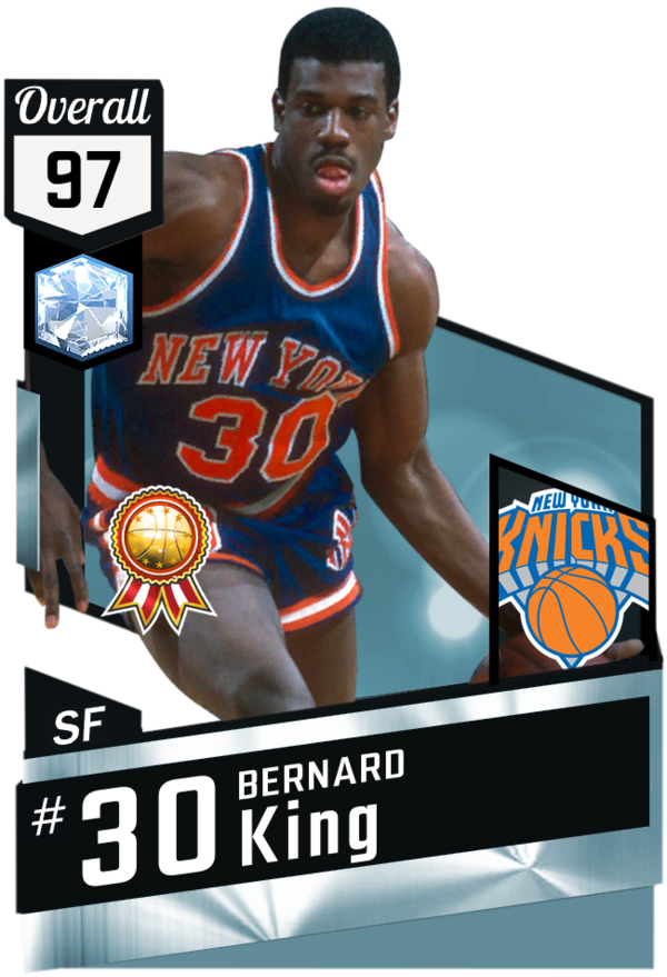 '85 Bernard King Myteam Diamond Card - Steph Curry 2k18 Rating Clipart (600x879), Png Download