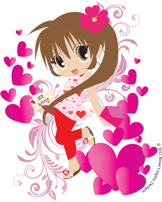 Bonet Graphic Designs - Anime Chibi Valentine Girl Clipart (558x695), Png Download