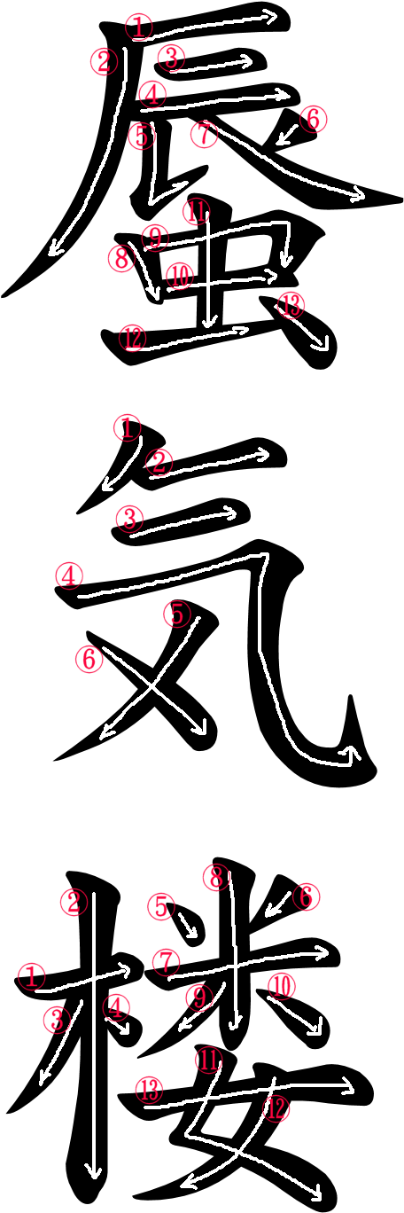 Kanji Stroke Order For 蜃気楼 Clipart (500x1445), Png Download