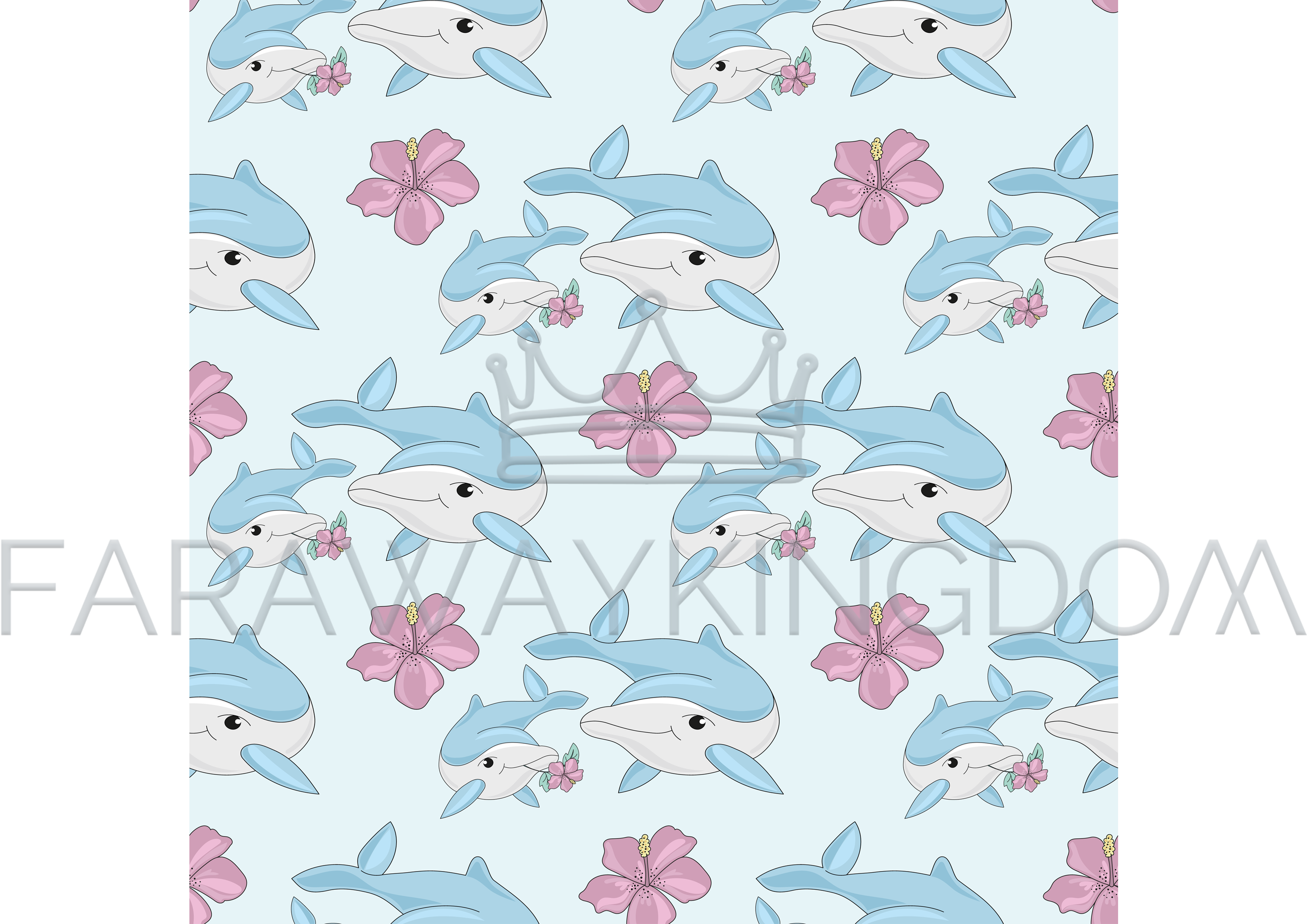 Dolphins Underwater Seamless Pattern Vector Illustration - Cartoon Clipart (3508x2480), Png Download