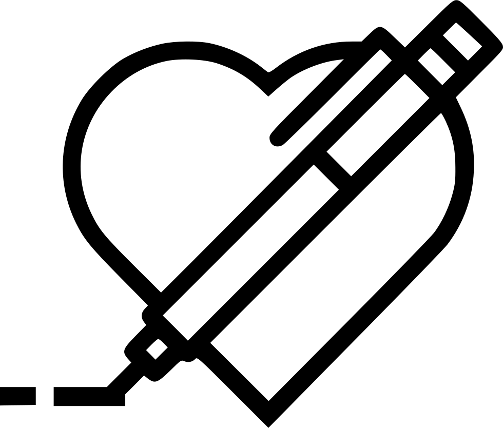 Pen Pencil Write Draw Design Heart Like Favorite - Icone Contenu Clipart (980x834), Png Download