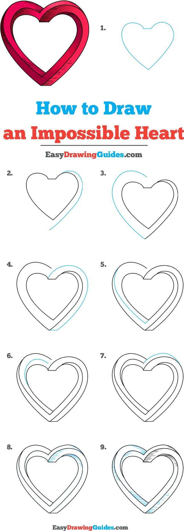 How To Draw Impossible Heart - Impossible Heart Drawing Step By Step Clipart (646x1861), Png Download