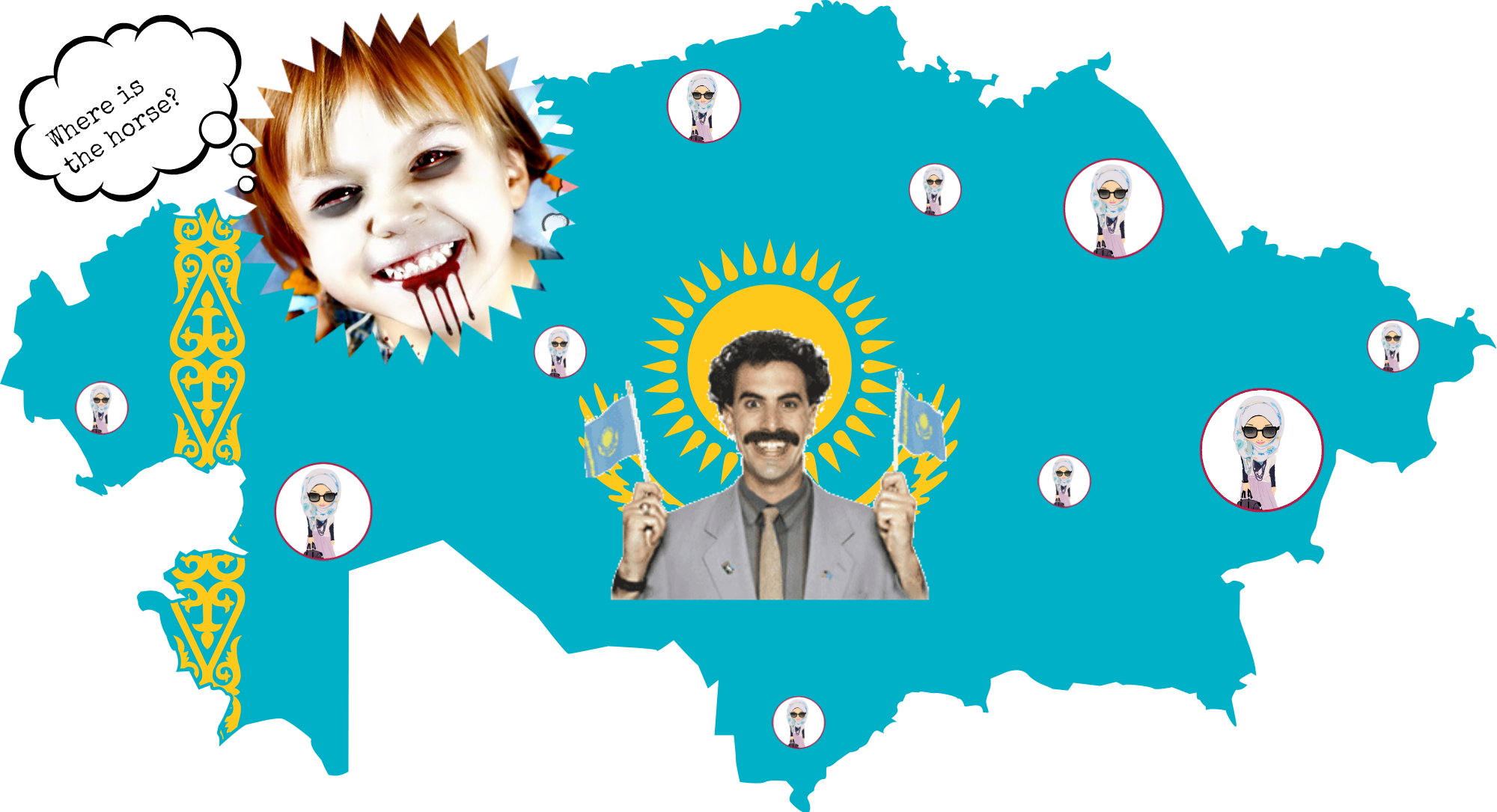 And Here Are Some "facts" About My Country - Kazakhstan Flag Map Clipart (2000x1085), Png Download
