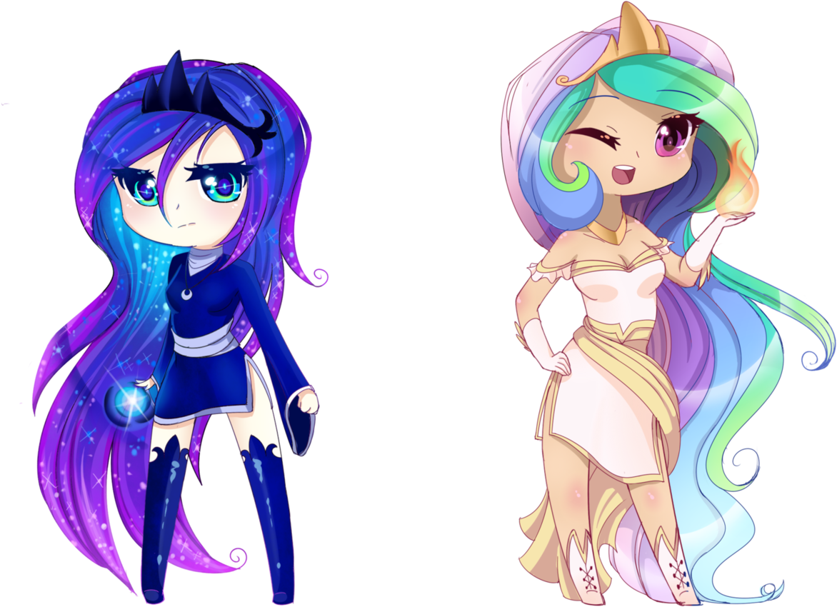 Drawn Curl Chibi - Celestia And Luna Chibi Clipart (1280x935), Png Download