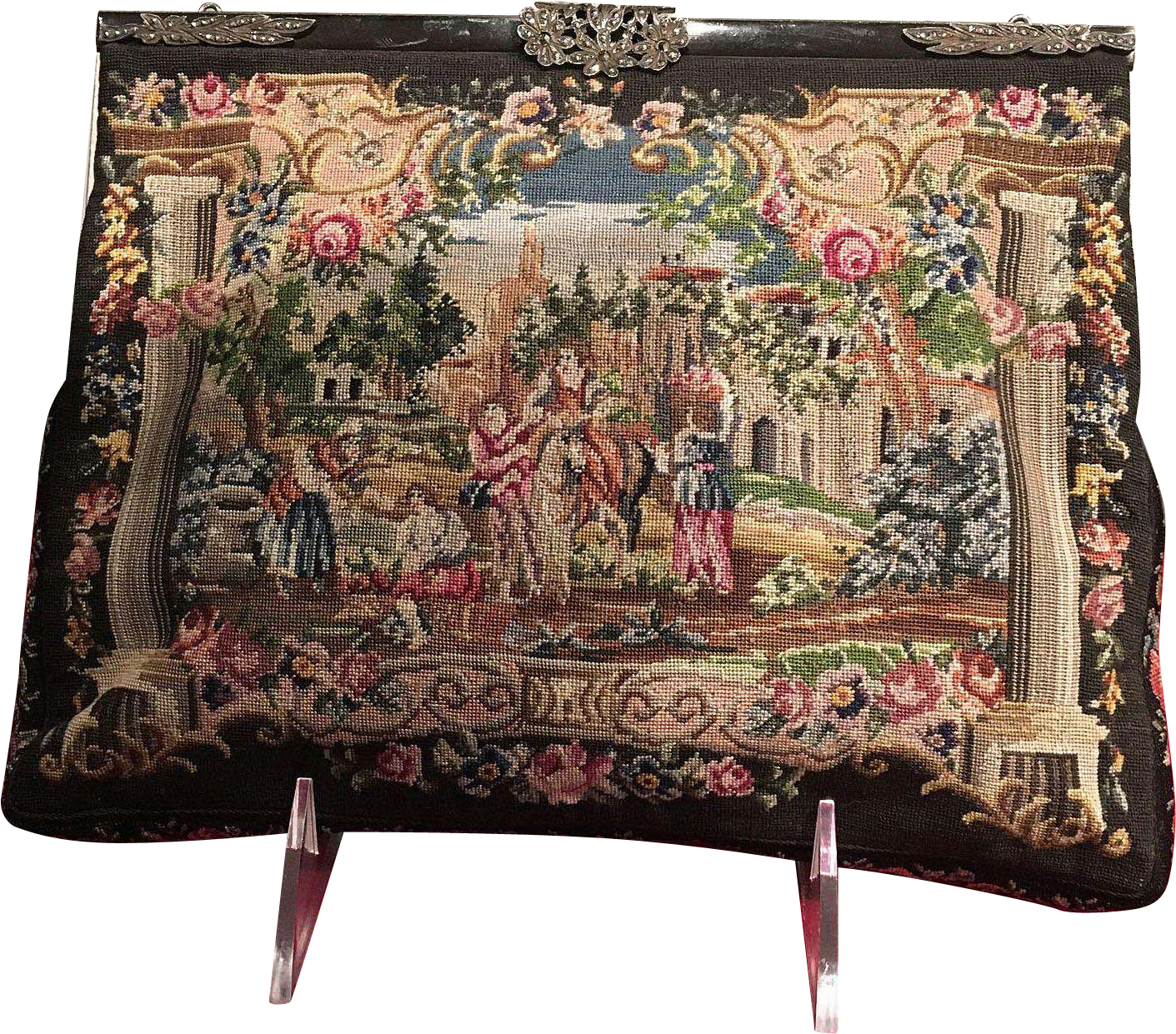 Vintage Petit Point Medieval Scene Purse With Enameled - Tapestry Clipart (1410x1410), Png Download