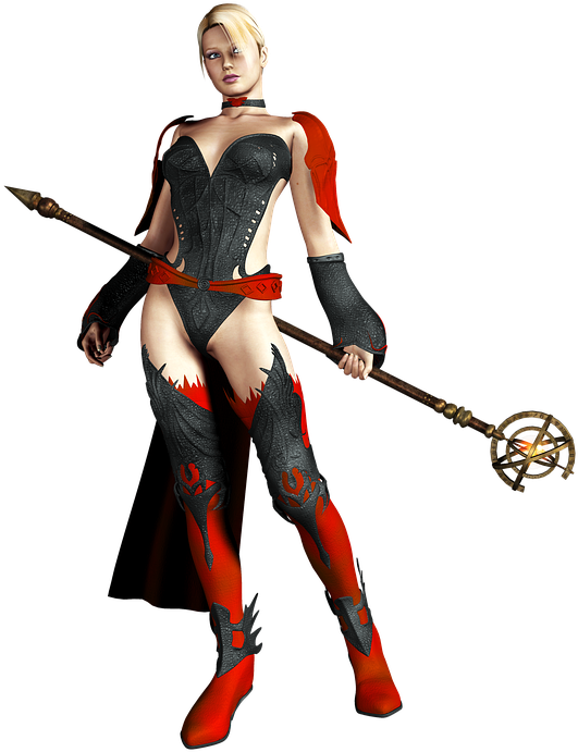 Girl Warrior Blond Fantasy Weapon Armor 3d Red - Woman Warrior Clipart (572x720), Png Download