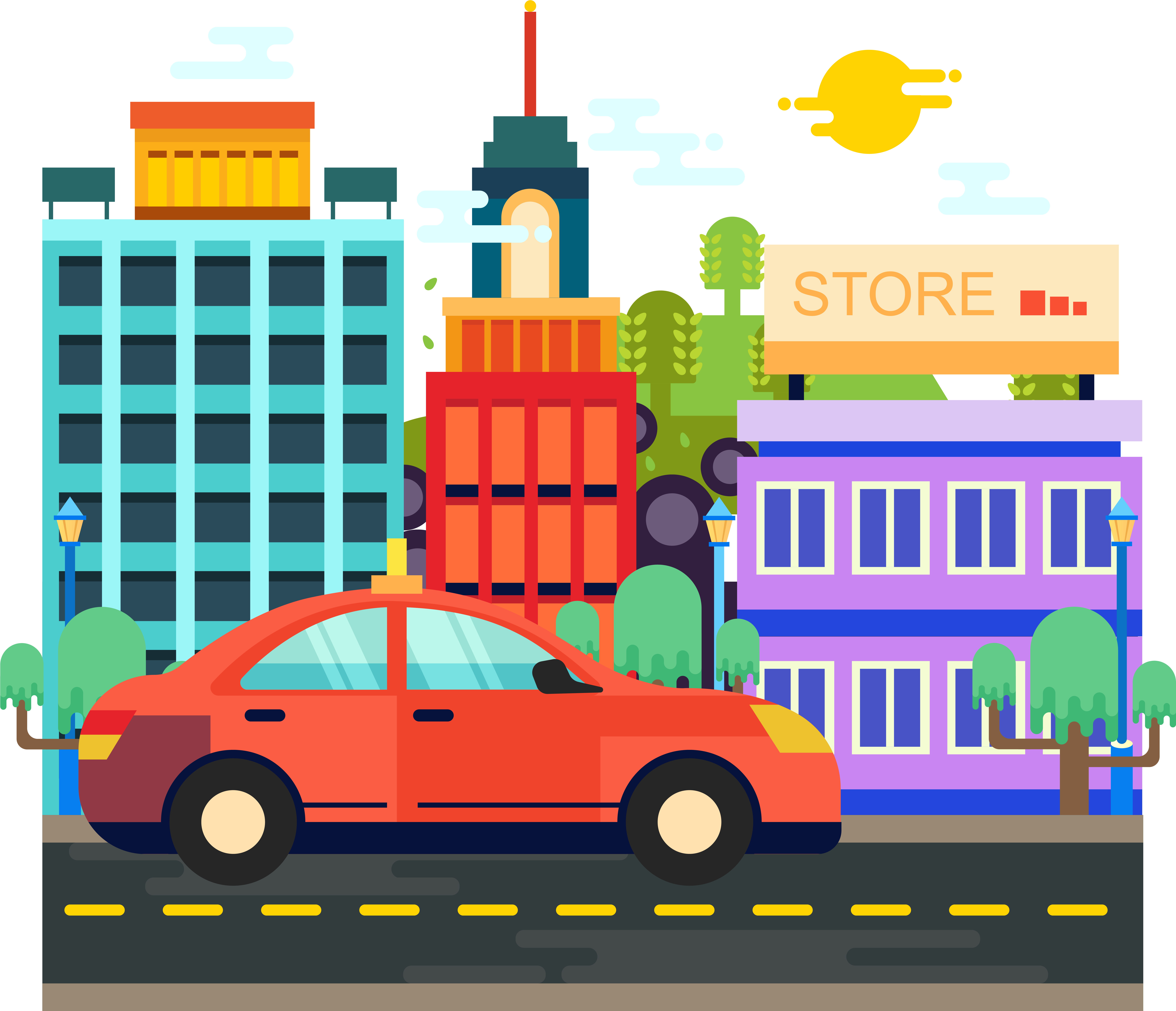 Taxi City Building Plant Png And Vector Image Clipart (8333x8333), Png Download