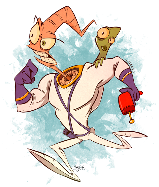 Earthworm Jim By Dirk Erik Schulz - Jim Lombriz Caricatura Png Clipart (546x642), Png Download