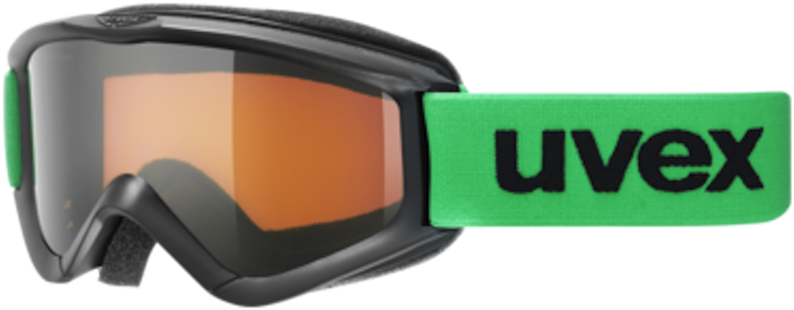 Uvex Speedy Pro Kids Goggles Green/black/gold Snowboard - Uvex Clipart (1200x519), Png Download