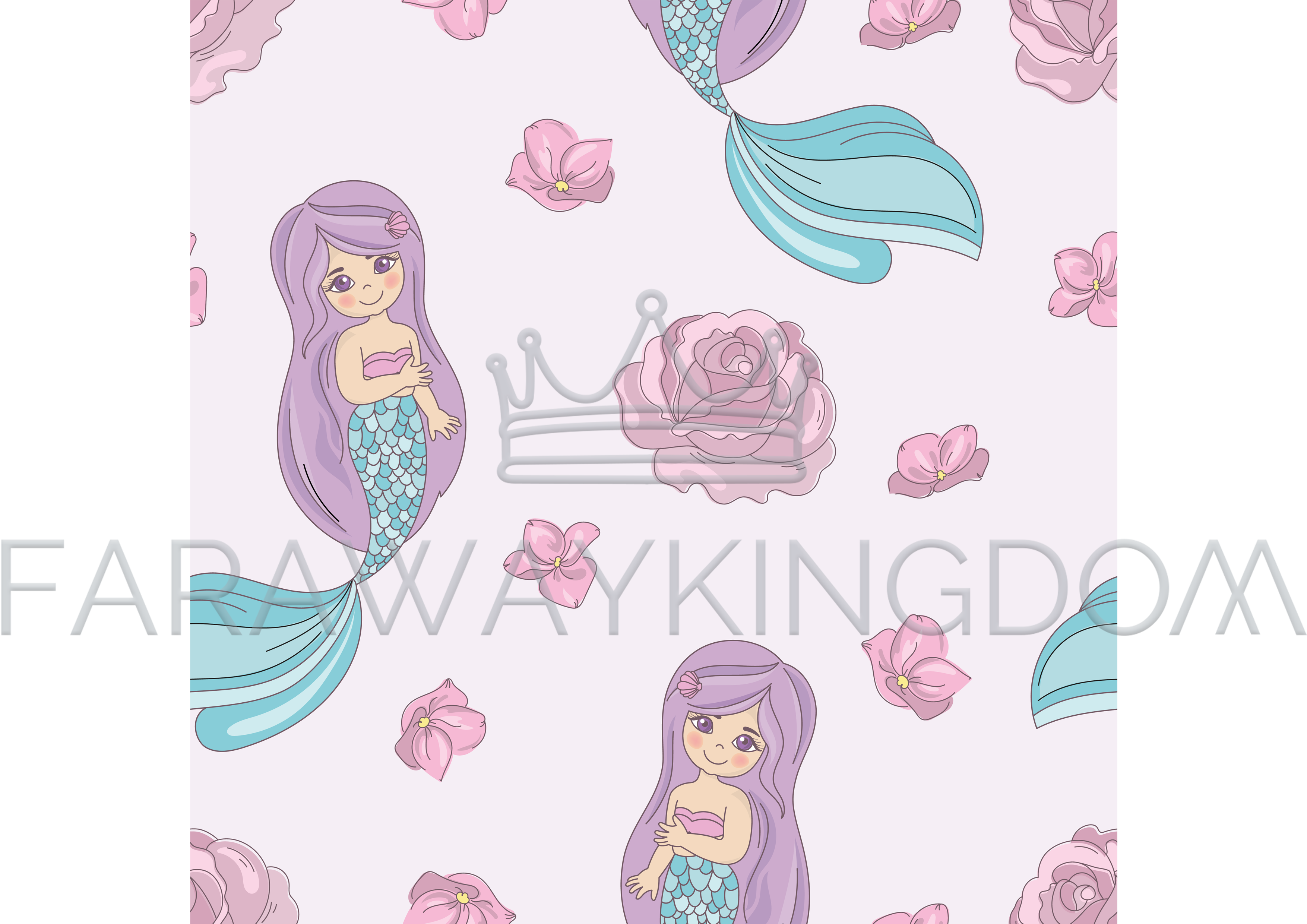 Mermaid Rose New Year Seamless Pattern Vector Illustration - Paper Digital Mermaid Png Clipart (3508x2480), Png Download