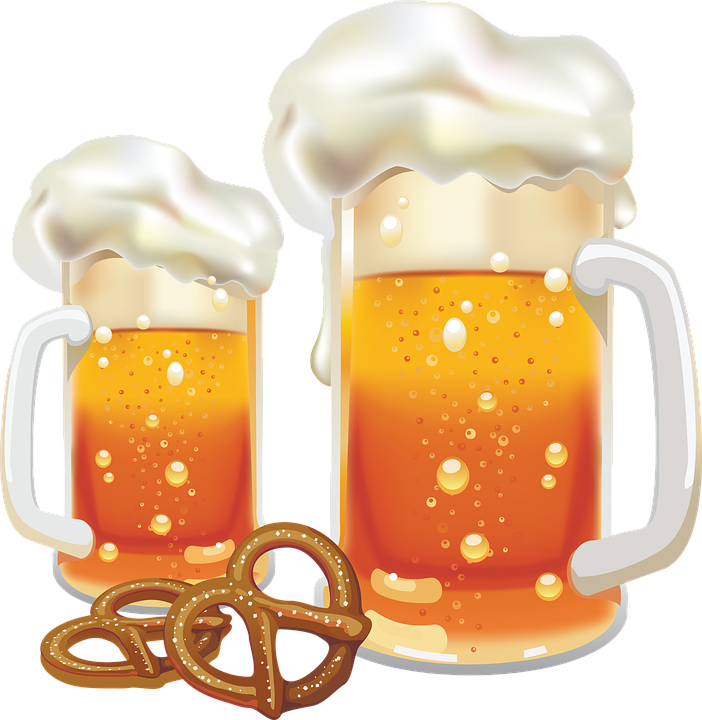 Beer Pretzels Foam Froth Oktoberfest Drink - Beer Clipart (702x720), Png Download