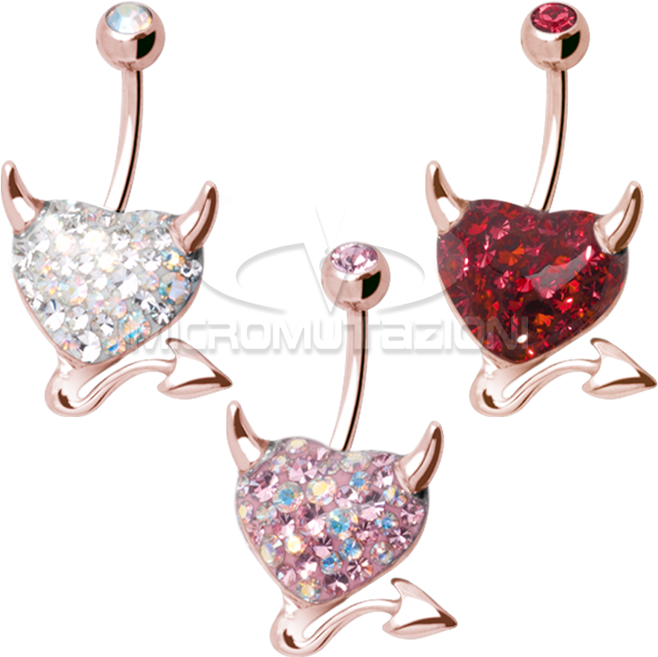 Gloss Finish Devil Heart Rose Gold Steel Bananabell - Pink Heart Devil Piercing Clipart (750x750), Png Download