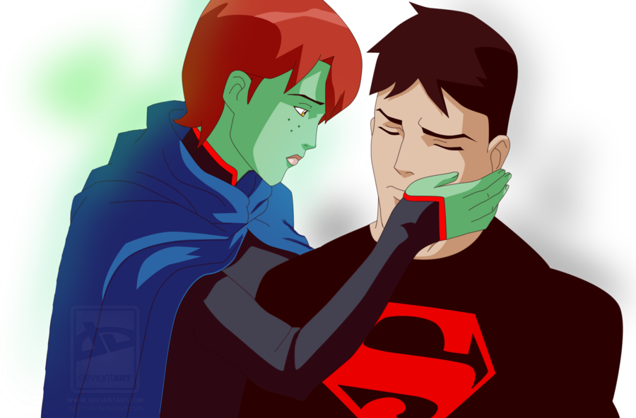 Young Justice Superboy And Miss Martian Kiss Download - Young Justice Invasion Supermartian Clipart (900x592), Png Download