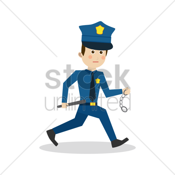 Policeman On Carrying Handcuffs And Baton Vector - 8 Bit Police Officer Clipart (600x600), Png Download