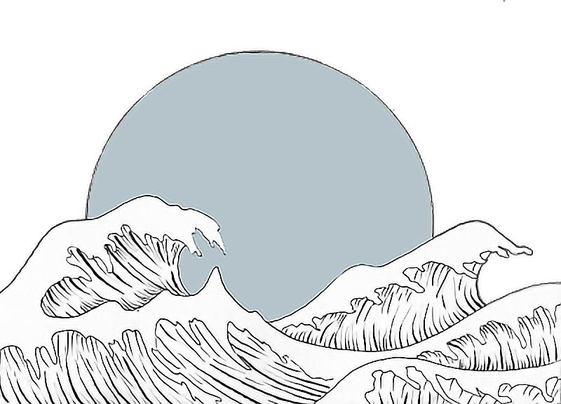 #japan #japanese #art #aesthetic #tumblr #simple #blue - Aesthetic Waves Drawing Clipart (800x576), Png Download