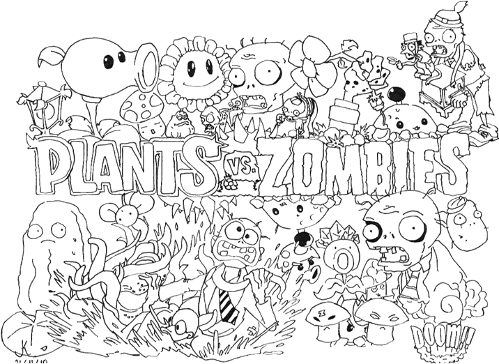 Plants Vs Zombies Coloring Pages Drzomboss Coloring - Plants Vs Zombies Coloring Pages Clipart (720x530), Png Download