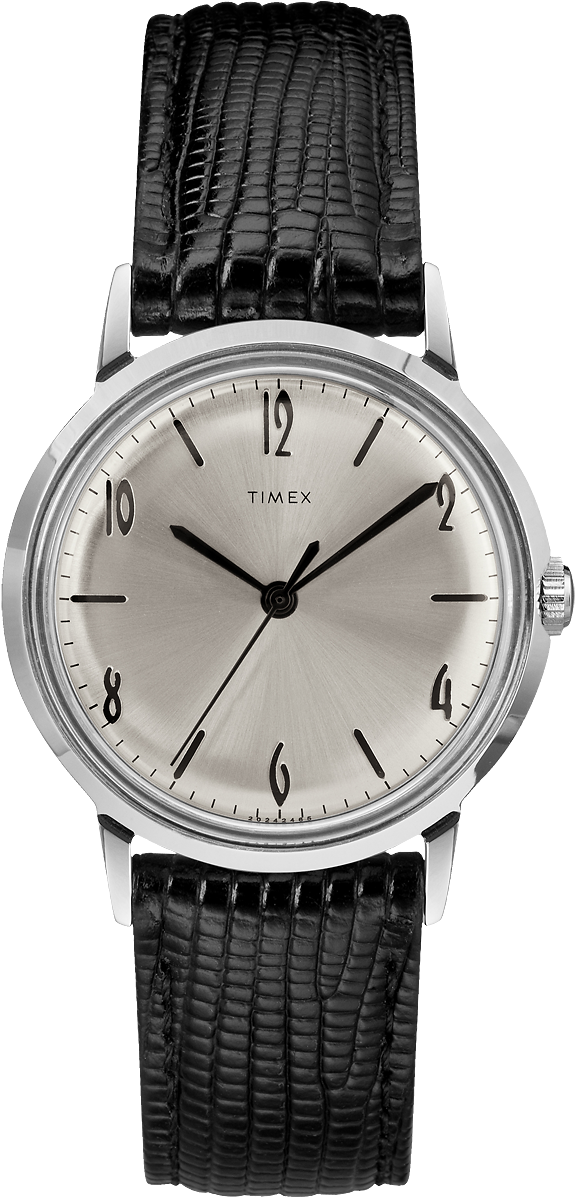 Hand Wound 34mm Leather Strap Watch Black/silver Tone - Timex Marlin Hand Wind Clipart (575x1197), Png Download