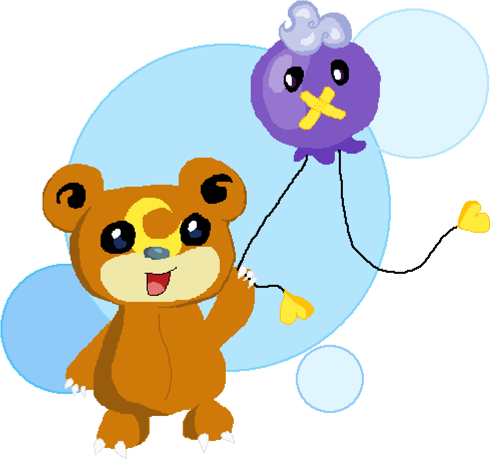 Teddiursa And Drifloon - Cartoon Clipart (1400x1400), Png Download